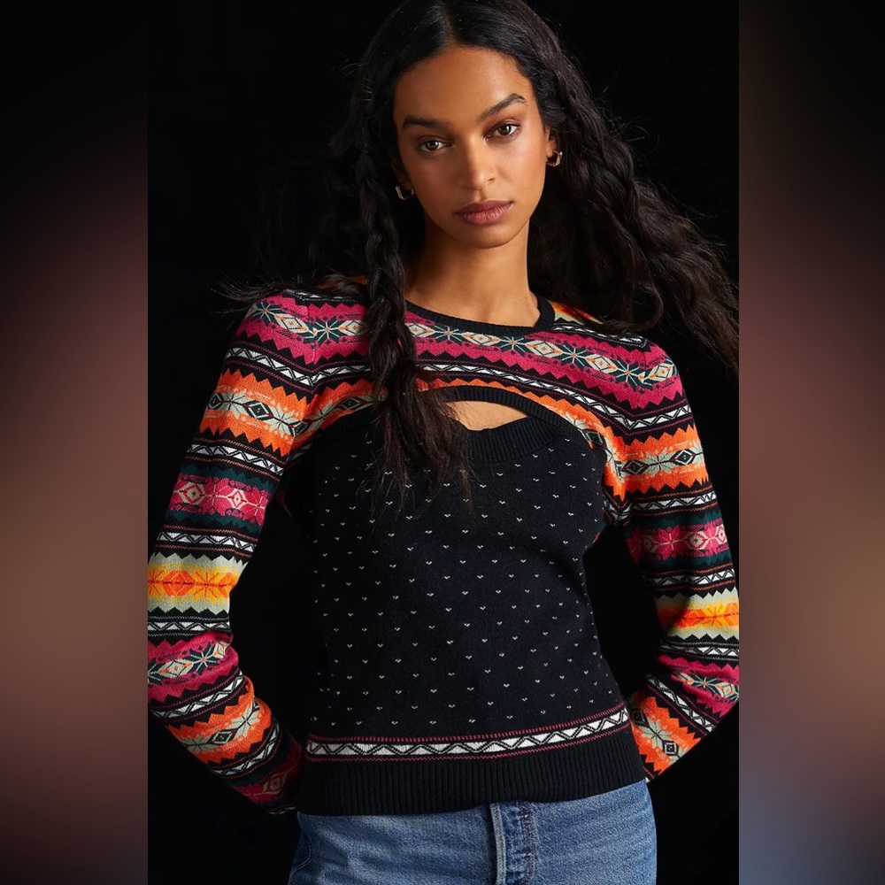 Anthropologie Maeve Abstract Sweater Shrug Set